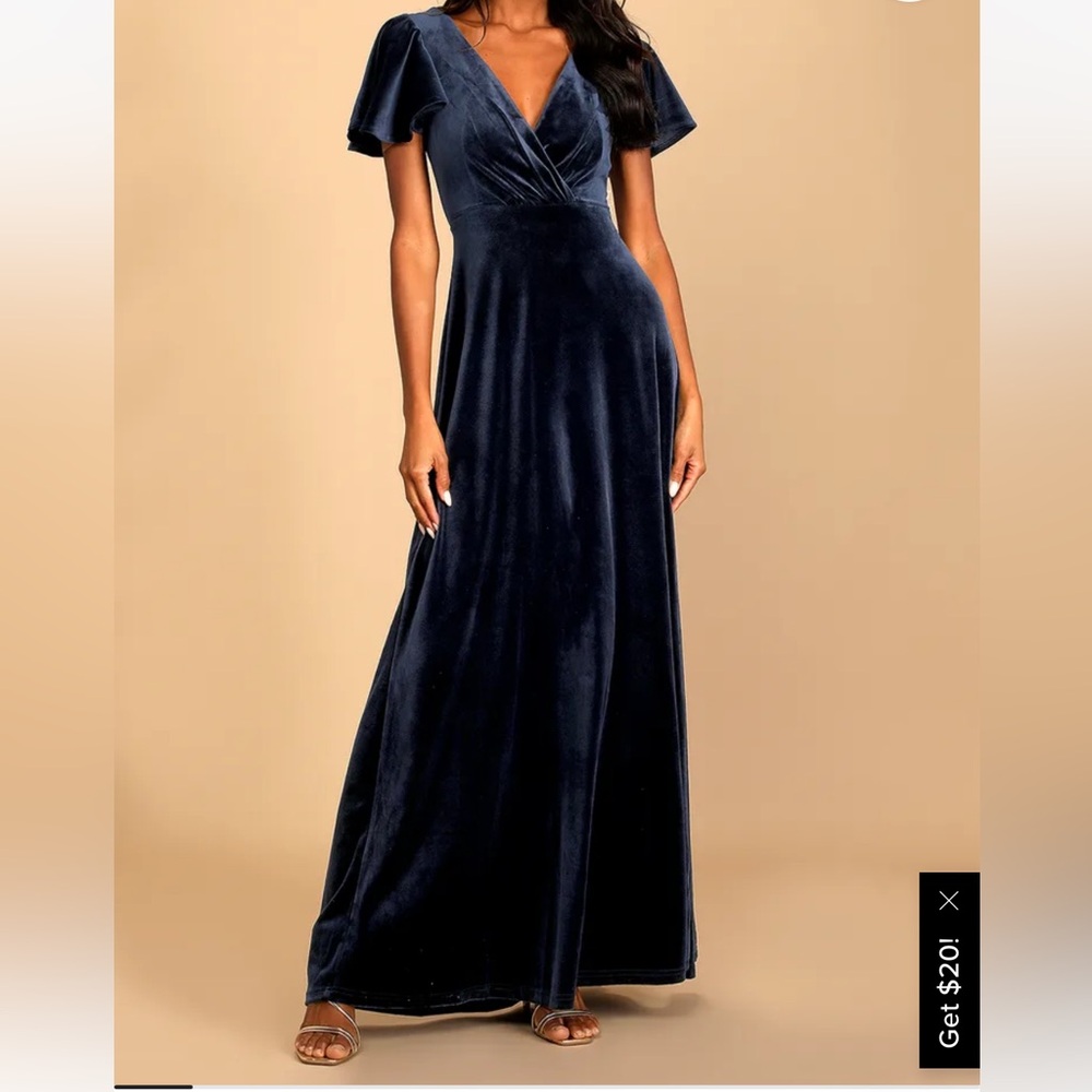 Lulu's Midnight Blue Velvet Maxi Dress